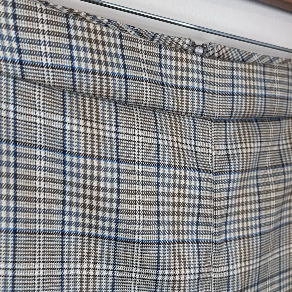 CAbi Tribute Khaki Blue Plaid Cropped Kick Flare Trousers Size 8